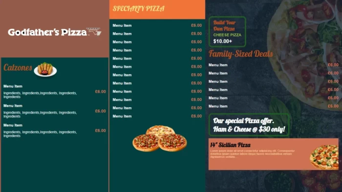 menu board pizza